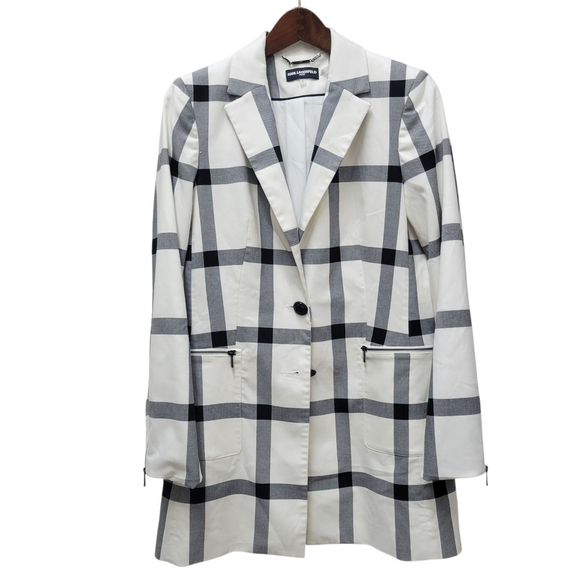 Karl Lagerfeld Women's Windowpane Plaid Blazer Size 8 Excellent Condition - Picture 2 of 12